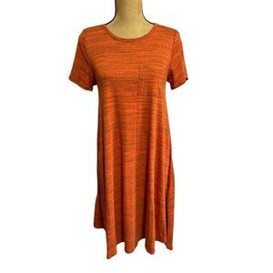 LulaRoe Carly Swing Dress Size XS Orange Gray Heathered High-Low Patch Pocket